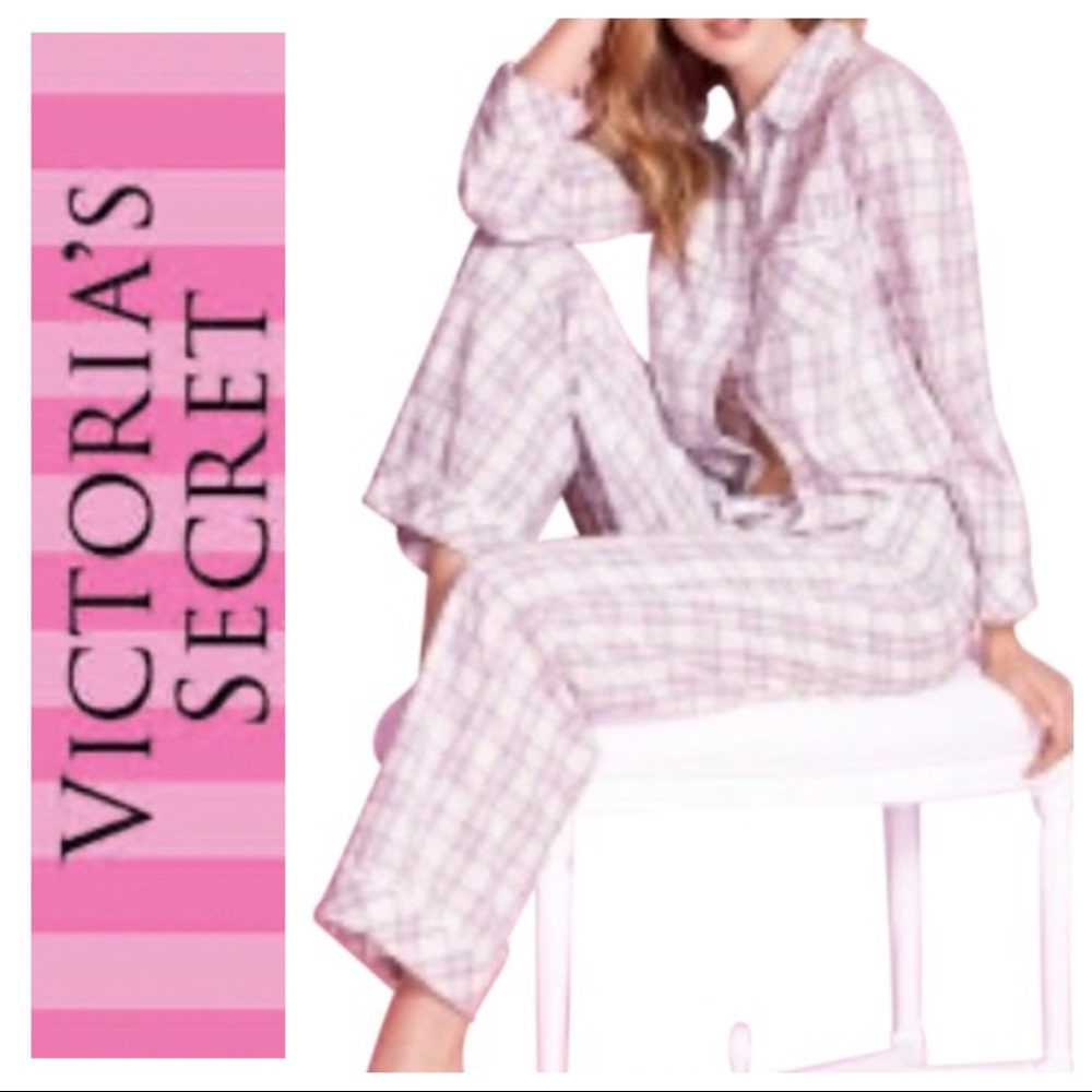 VICTORIAS SECRET PINK WHITE PLAID FLANNEL PAJAMA PANTS XS